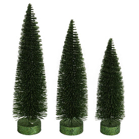 12"-14"-16" Moss Green Glitter Oval Pine Trees Set of 3