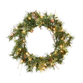 20" Pre-Lit Mixed Country Pine Artificial Christmas Wreath with 50 Clear Lights