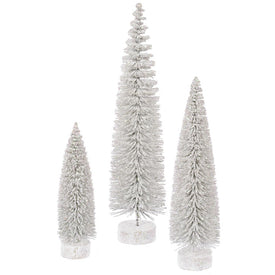 12"/16"/20" Unlit White Snow Oval Artificial Christmas Trees Set of 3