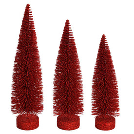 12"-14"-16" Red Glitter Oval Pine Trees Set of 3