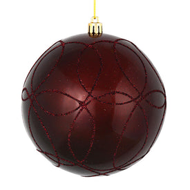 6" Burgundy Candy Ornaments with Circle Glitter Pattern 3-Pack