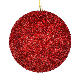 4.75" Red Beaded Ball Ornaments with Drilled Caps 6 Per Bag
