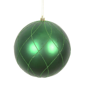 6" Emerald Matte and Glitter Swirl Ball Ornaments 3 Per Box