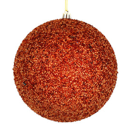 6" Burnished Orange Beaded Ball Ornaments with Drilled Caps 4 Per Bag