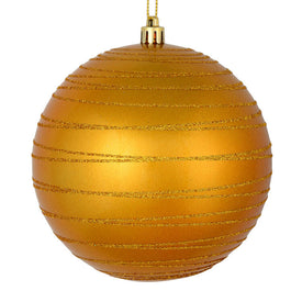 6" Antique Gold Candy Finish Ball with Glitter Lines 3 Per Bag