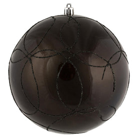 6" Gunmetal Candy Ornaments with Circle Glitter Pattern 3-Pack