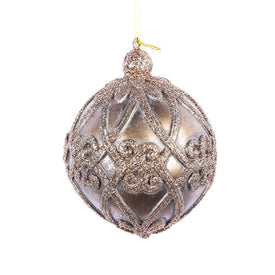 5" Mocha Antique Filigree Pattern Ball Ornaments 3 Per Pack