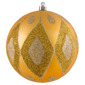 4.75" Honey Gold Matte Ball with Glitter Diamond Pattern 3 Per Bag