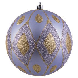 4.75" Lilac Matte Ball with Glitter Diamond Pattern 3 Per Bag
