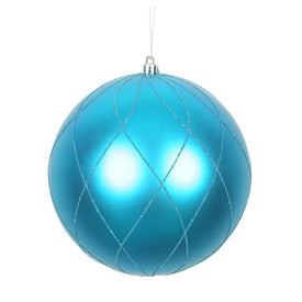6" Turquoise Matte and Glitter Swirl Ball Ornaments 3 Per Box
