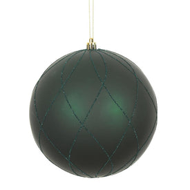 6" Midnight Green Matte and Glitter Swirl Ball Ornaments 3 Per Box