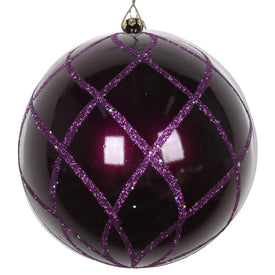 4.75" Plum Candy Glitter Net Ball Ornaments 3 Per Bag