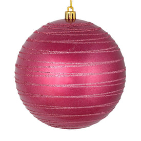 6" Berry Red Candy Finish Ball with Glitter Lines 3 Per Bag