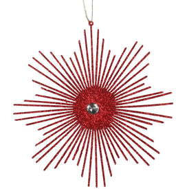 6.5" Red Glitter Snowflake Burst Ornament 6 Per Bag