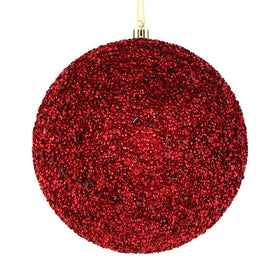 6" Burgundy Beaded Ball Ornaments with Drilled Caps 4 Per Bag
