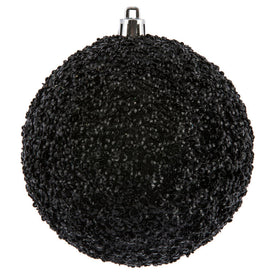 4" Black Beaded Ball Ornaments with Drilled Caps 6 Per Bag
