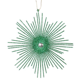 6.5" Green Glitter Snowflake Burst Ornament 6 Per Bag