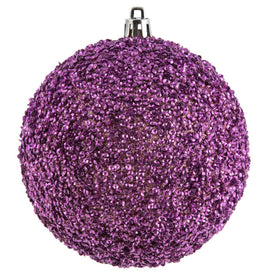 4" Mauve Beaded Ball Ornaments with Drilled Caps 6 Per Bag