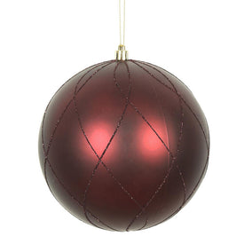 6" Burgundy Matte and Glitter Swirl Ball Ornaments 3 Per Box