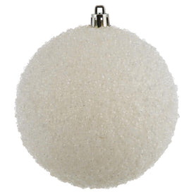 4" White Beaded Ball Ornaments with Drilled Caps 6 Per Bag