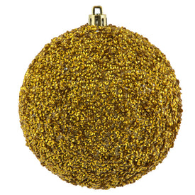 4" Gold Beaded Ball Ornaments with Drilled Caps 6 Per Bag