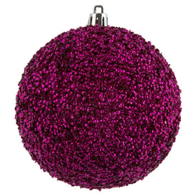 4" Fuchsia Beaded Ball Ornaments with Drilled Caps 6 Per Bag