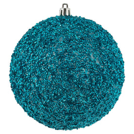 4.75" Baby Blue Beaded Ball Ornaments with Drilled Caps 6 Per Bag