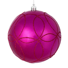 4.75" Fuchsia Candy Ornaments with Circle Glitter Pattern 4-Pack