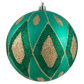 4.75" Seafoam Green Matte Ball with Glitter Diamond Pattern 3 Per Bag