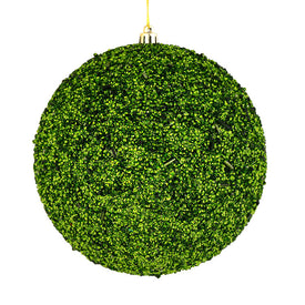 4" Moss Green Beaded Ball Ornaments with Drilled Caps 6 Per Bag