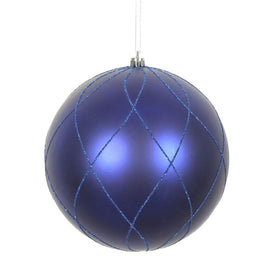 6" Cobalt Blue Matte and Glitter Swirl Ball Ornaments 3 Per Box