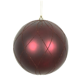 6" Wine Matte and Glitter Swirl Ball Ornaments 3 Per Box