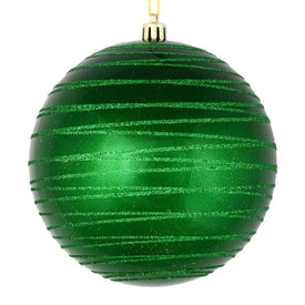 4.75" Green Candy Finish Ball with Glitter Lines 4 Per Bag