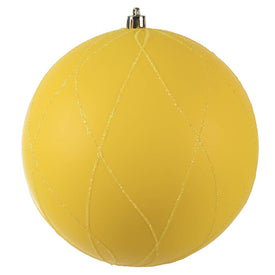 6" Yellow Matte and Glitter Swirl Ball Ornaments 3 Per Box