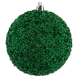 4" Emerald Beaded Ball Ornaments with Drilled Caps 6 Per Bag