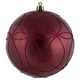 4.75" Berry Red Candy Ornaments with Circle Glitter Pattern 4-Pack