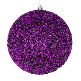 6" Purple Beaded Ball Ornaments with Drilled Caps 4 Per Bag