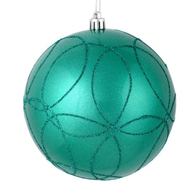 6" Teal Candy Ornaments with Circle Glitter Pattern 3-Pack