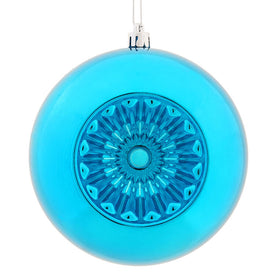 4.75" Turquoise Shiny Star Brite Ball Ornaments with Drilled and Wired Caps 4 Per Bag