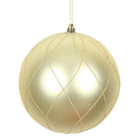 6" Champagne Matte and Glitter Swirl Ball Ornaments 3 Per Box