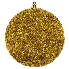 4.75" Gold Beaded Ball Ornaments with Drilled Caps 6 Per Bag