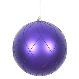 6" Purple Matte and Glitter Swirl Ball Ornaments 3 Per Box