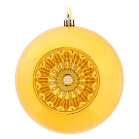 4.75" Honey Gold Shiny Star Brite Ball Ornaments with Drilled and Wired Caps 4 Per Bag