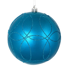 4.75" Turquoise Candy Ornaments with Circle Glitter Pattern 4-Pack