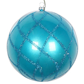 4.75" Turquoise Candy Glitter Net Ball Ornaments 3 Per Bag