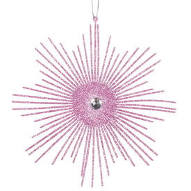 6.5" Pink Glitter Snowflake Burst Ornament 6 Per Bag