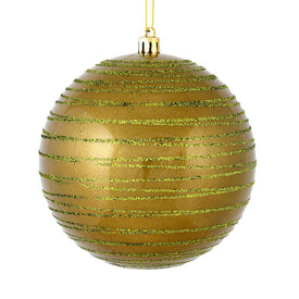 4.75" Olive Candy Finish Ball with Glitter Lines 4 Per Bag