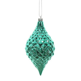 6" x 3" Teal Shiny Diamond Drop Ornaments with Drilled and Wired Caps 4 Per Bag
