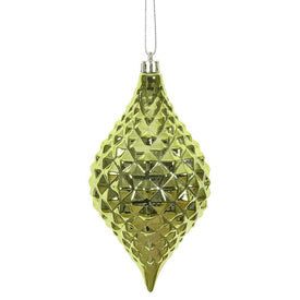6" x 3" Lime Shiny Diamond Drop Ornaments with Drilled and Wired Caps 4 Per Bag