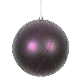 6" Plum Matte and Glitter Swirl Ball Ornaments 3 Per Box